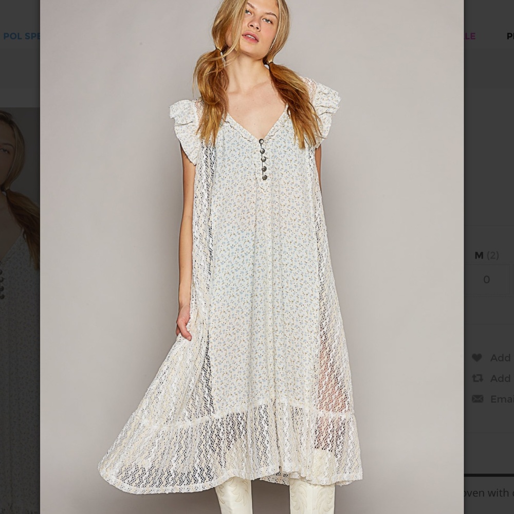 POL Cream Floral Maxi Dress with Lace Overlay